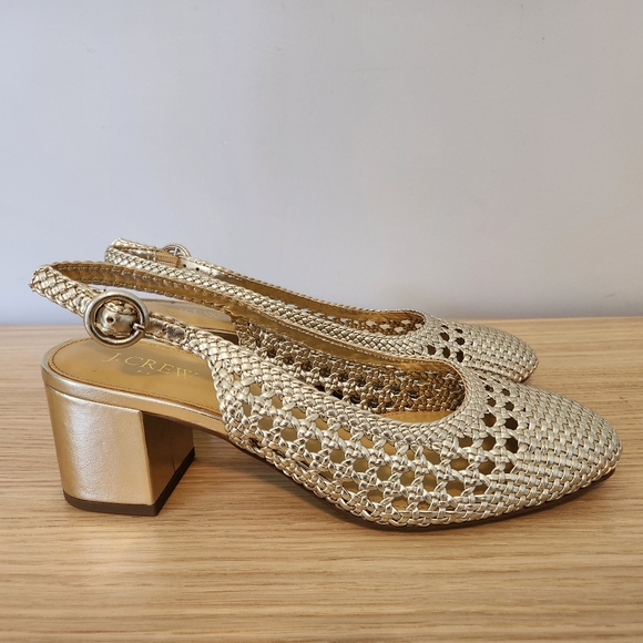 J. Crew Woven Slingback Heels Gold - Picture 5 of 6